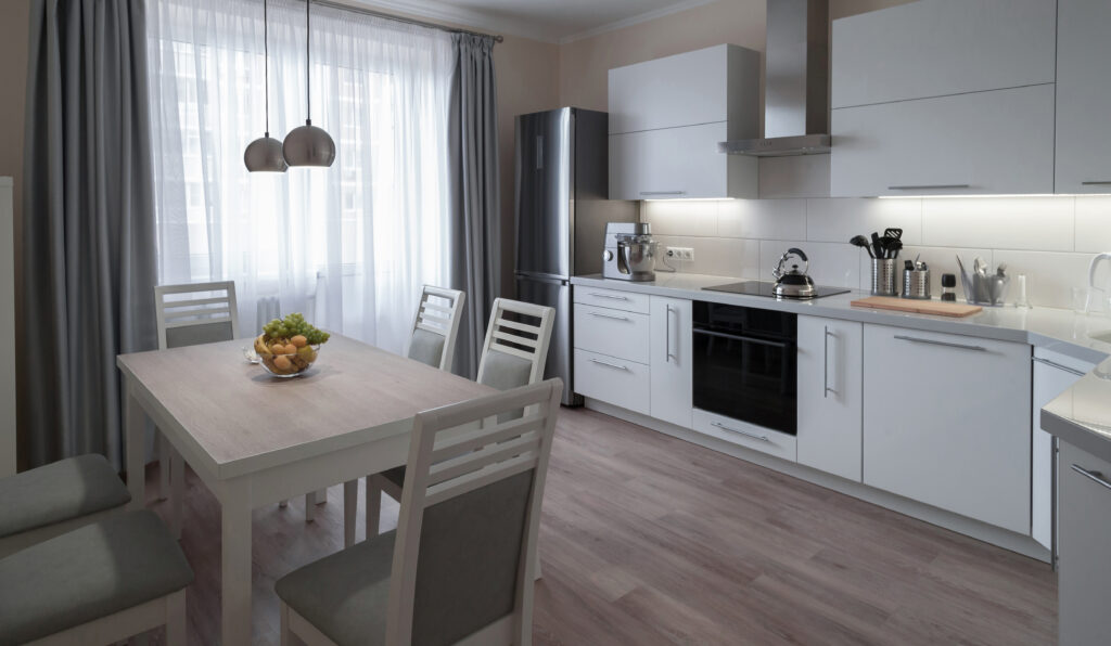 beautiful,interior,apartment,kitchen.,modern,style.,design,background.,home,decoration.